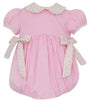 Petit Bebe Pink Corduroy Bubble w/ Floral Collar & Side Bows