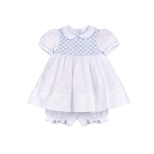 Feltman White/Blue Signature Smocked Dress