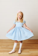 Swoon Baby Blue Dress with Floral Tabs
