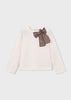 Mayoral L/S T-Shirt w/ Printed Bow-Ivory
