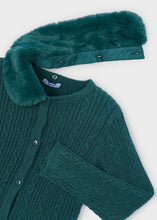 Mayoral Nenufar Green Faux Fur Collar Cardigan