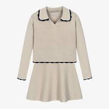 Mayoral Cream Tricot Skirt Set - Beige - Scalloped navy trim