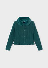 Mayoral Nenufar Green Faux Fur Collar Cardigan