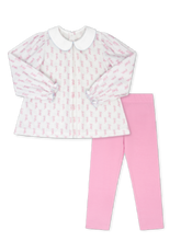 Lullaby Sets - TINY DANCER WOVEN TOP, WHITE COLLAR WITH BLUE PICOT TRIM, LIGHT PINK LEGGINGS