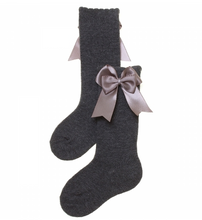 Carlomagno Medium Gray Girls Knee High with Bows