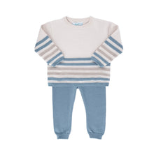 Feltman Brothers Blue/Ecru Raised Striped Knit Set