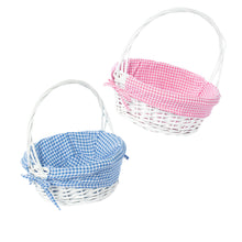 White Round Easter Basket w/ Gingham Liner and Handle